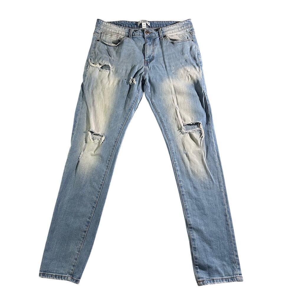 Fashion Nova Men's Distressed Skinny Jeans Size 36 Light Wash Stretch Denim
